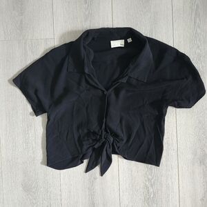 Black wilfred free button down tie front blouse
